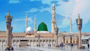 Green dome of Prophet's Mosque Al-Masjid an-Nabawi Madinah
