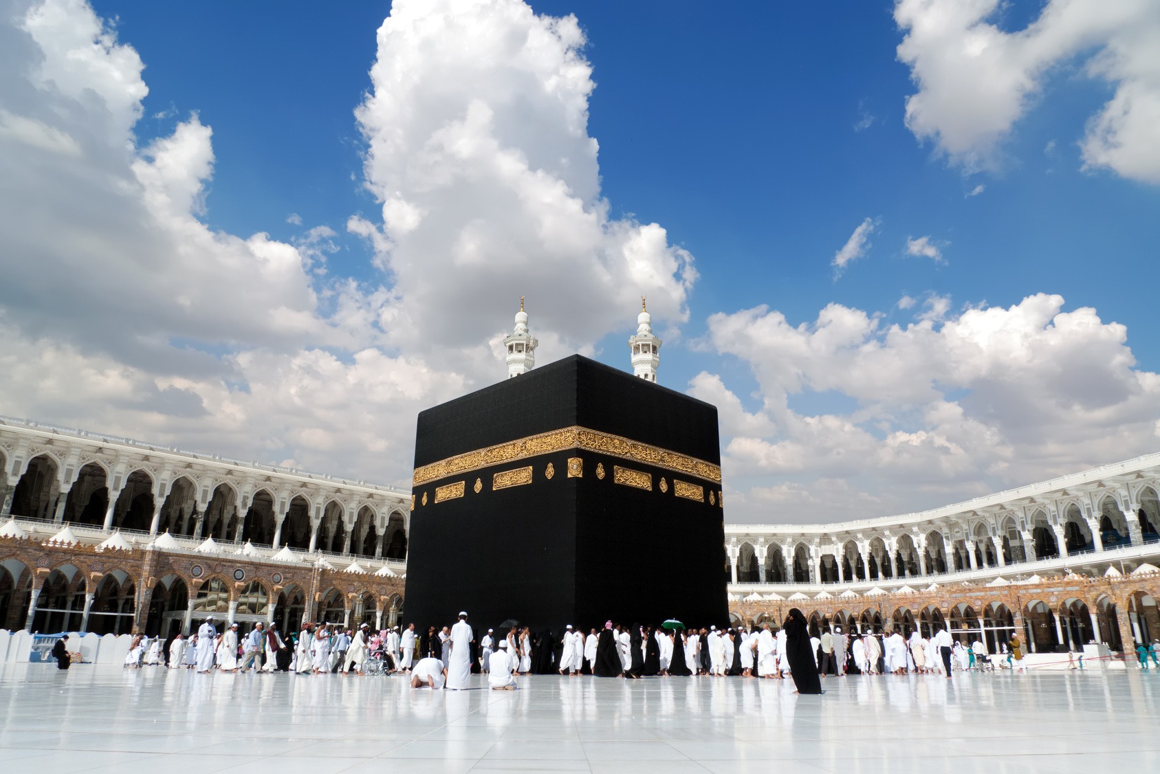 Holy Kaaba surrounded by pilgrims performing Tawaf at Masjid al-Haram Makkah